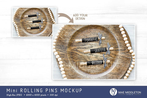 Mini Rolling Pins mockups - black | 2 styled photos Mock Up Photo Mae Middleton Studio 