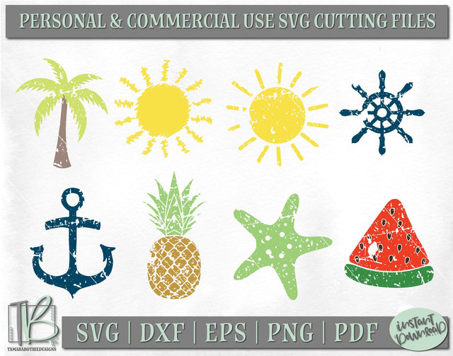 Mini Summer SVG Bundle, Grunge Summer SVG, Distressed SVG TB Designs 