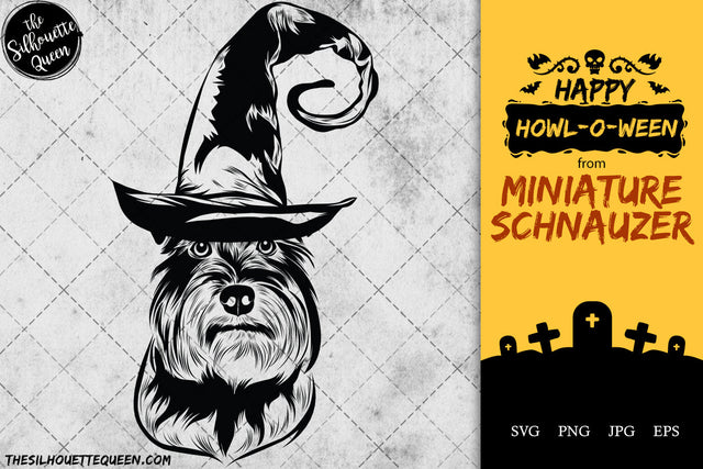 Miniature schnauzer dog svg portrait clipart vector graphic art Witch hat Halloween dog Cricut cut file cuttable design SVG Loveleen Kaur 
