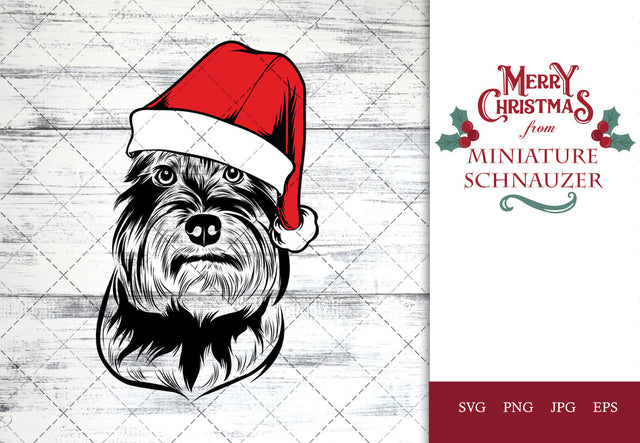 Miniature schnauzer dog svg portrait clipart vector graphic art Xmas hat Christmas dog Cricut cut file cuttable design SVG Loveleen Kaur 