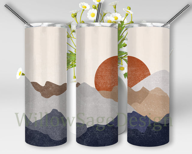 Minimalist Art Sunset Tumbler Wrap, Mountain Sunset 20oz Skinny Tumbler, Minimalist Mountain Tumbler Png, Minimalist Sublimation Design, Instant Download Sublimation WillowSageDesign 