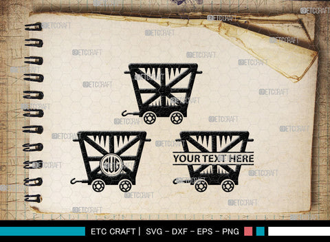 Mining Cart Monogram, Mining Cart Silhouette, Mining Cart SVG, Mining Cart Svg, Shovel Svg, Axe Shovel Svg, SB00007 SVG ETC Craft 