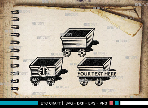 Mining Cart Monogram, Mining Cart Silhouette, Mining Cart SVG, Mining Cart Svg, Shovel Svg, Axe Shovel Svg, SB00007 SVG ETC Craft 