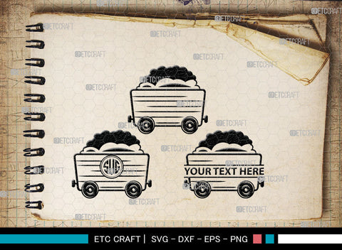 Mining Cart Monogram, Mining Cart Silhouette, Mining Cart SVG, Mining Cart Svg, Shovel Svg, Axe Shovel Svg, SB00007 SVG ETC Craft 