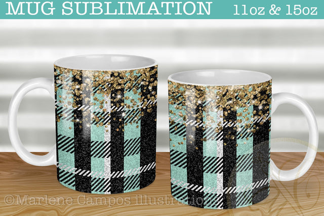 Mint Plaid Fabric Sublimation for Mug / Turquoise Buffalo Plaid Design Sublimation Marlene Campos 