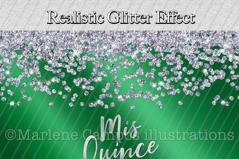 Mis Quince Skinny Tumbler | 15th Birthday | Silver Glitter | Green Sublimation Marlene Campos 