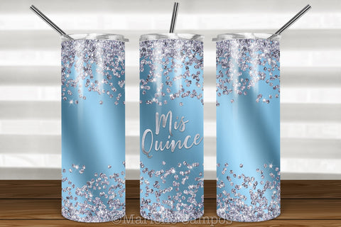 Mis Quince Skinny Tumbler | 15th Birthday | Silver Glitter | Light Blue Sublimation Marlene Campos 