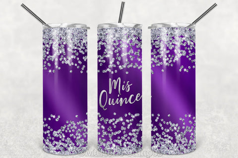 Mis Quince Skinny Tumbler | 15th Birthday | Silver Glitter | Purple Sublimation Marlene Campos 