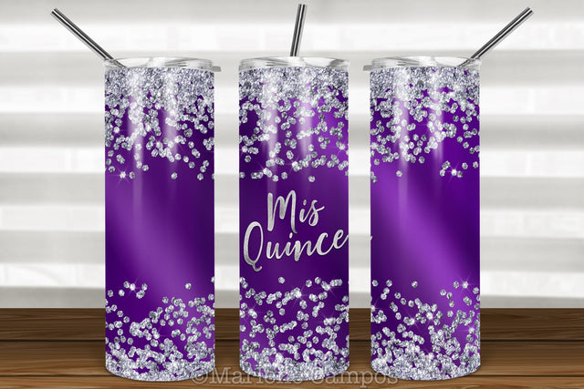 Mis Quince Skinny Tumbler | 15th Birthday | Silver Glitter | Purple Sublimation Marlene Campos 