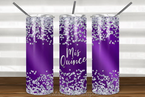 Mis Quince Skinny Tumbler | 15th Birthday | Silver Glitter | Purple Sublimation Marlene Campos 