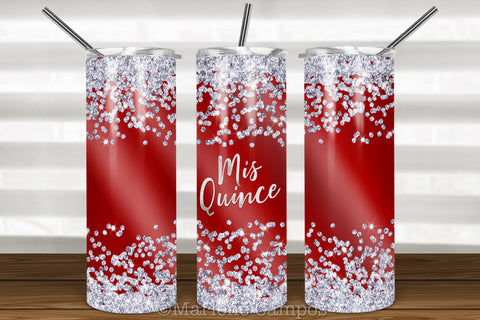 Mis Quince Skinny Tumbler | 15th Birthday | Silver Glitter | Red Sublimation Marlene Campos 
