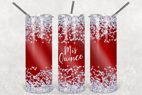 Mis Quince Skinny Tumbler | 15th Birthday | Silver Glitter | Red Sublimation Marlene Campos 