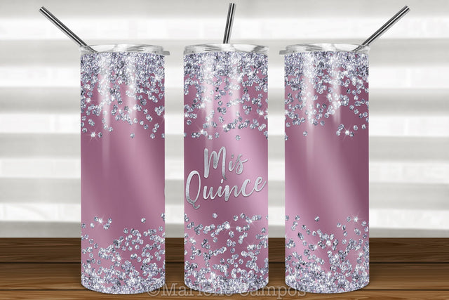 Mis Quince Skinny Tumbler | 15th Birthday | Silver Glitter | Rose Gold Sublimation Marlene Campos 