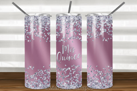 Mis Quince Skinny Tumbler | 15th Birthday | Silver Glitter | Rose Gold Sublimation Marlene Campos 