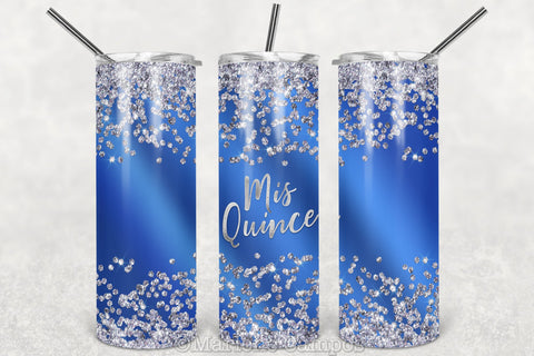 Mis Quince Skinny Tumbler | 15th Birthday | Silver Glitter | Royal Blue Sublimation Marlene Campos 