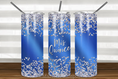 Mis Quince Skinny Tumbler | 15th Birthday | Silver Glitter | Royal Blue Sublimation Marlene Campos 