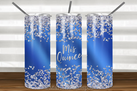 Mis Quince Skinny Tumbler | 15th Birthday | Silver Glitter | Royal Blue Sublimation Marlene Campos 