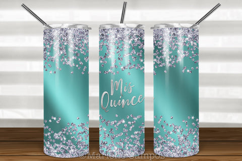 Mis Quince Skinny Tumbler | 15th Birthday | Silver Glitter | Turquoise Sublimation Marlene Campos 