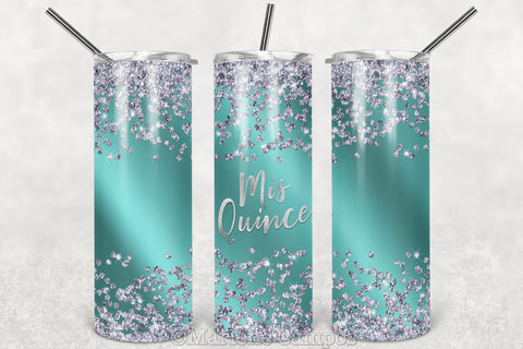 Mis Quince Skinny Tumbler | 15th Birthday | Silver Glitter | Turquoise Sublimation Marlene Campos 