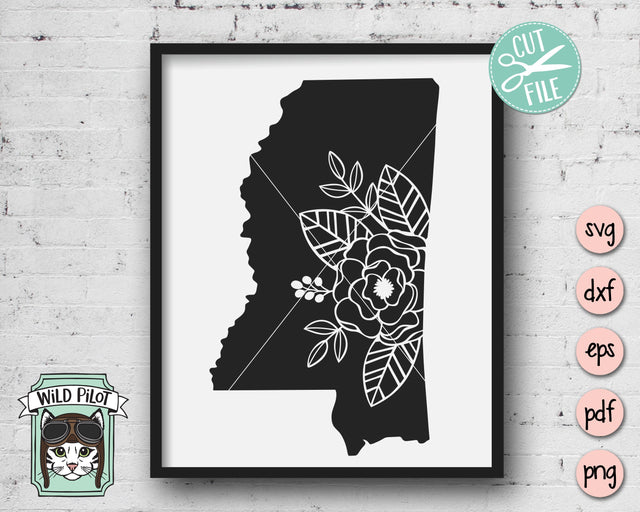 Mississippi Floral Silhouette SVG Cut File SVG Wild Pilot 