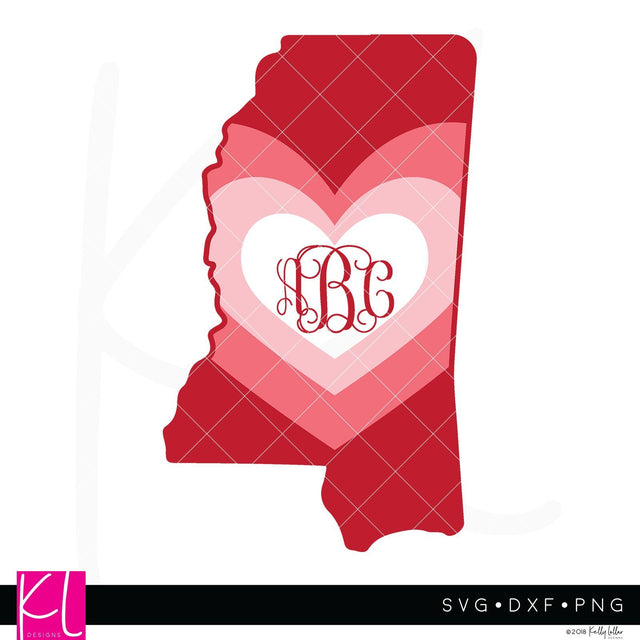 Mississippi Heart Monogram Frame SVG Kelly Lollar Designs 