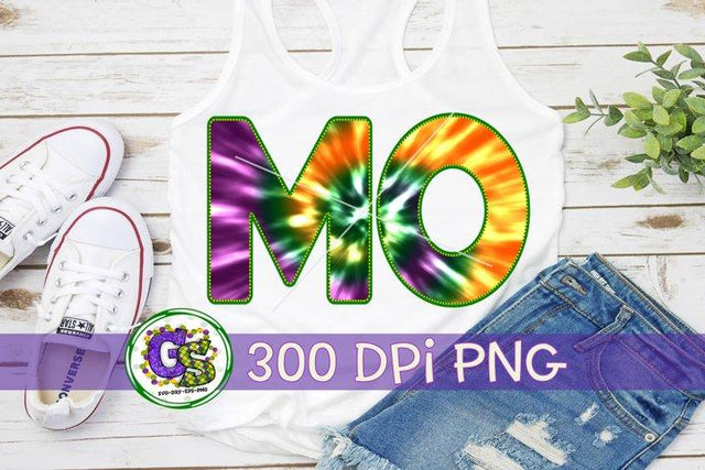 Missouri Mardi Gras Tie Dye PNG Sublimation Greedy Stitches 