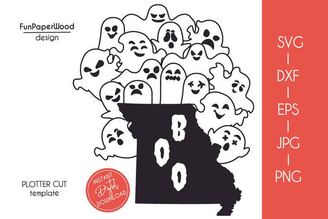 Missouri MO state map Cute Halloween Boo scary ghosts faces SVG DXF EPS PNG JPEG SVG FunPaperWood 