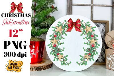 Mistletoe Christmas Wreath Sublimation.Christmas round sign Sublimation Yustaf Art Store 