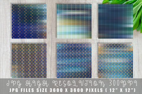 Mix Art deco pattern digital paper with gradient blue color background Digital Pattern artnoy 