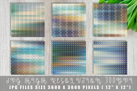 Mix Art deco pattern digital paper with gradient blue color background Digital Pattern artnoy 