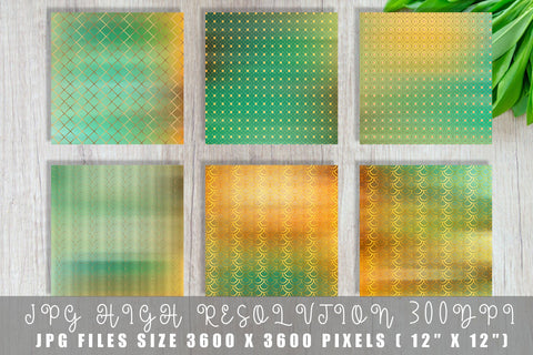 Mix Art deco pattern digital paper with gradient green color background Digital Pattern artnoy 