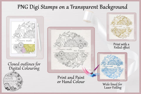 Mixed Floral Split - Single line for Foil Quill | Digi Stamps | Duo set Sketch DESIGN DrawnTogether with love 