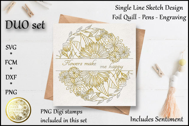 Mixed Floral Split - Single line for Foil Quill | Digi Stamps | Duo set Sketch DESIGN DrawnTogether with love 