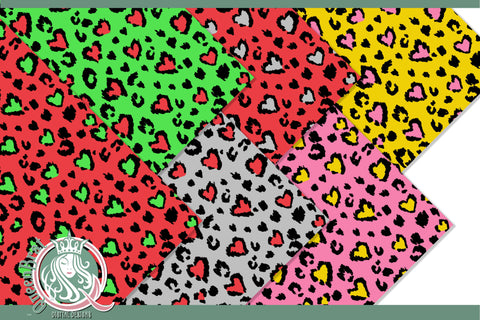 Mixed Leopard Heart Papers Digital Pattern QueenBrat Digital Designs 
