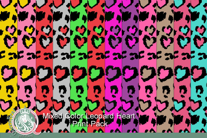 Mixed Leopard Heart Papers Digital Pattern QueenBrat Digital Designs 