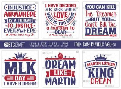 MLK Day Bundle Vol-01 | Dream Like Martin Svg | Martin Luther King Dream Svg | Injustice Anywhere Is A Threat Svg | I Have Decided To Stick With Love Svg | You Can Kill The Dreamer Svg | MLK Day I Have A Dream Svg | MLK Day Quote Design SVG ETC Craft 