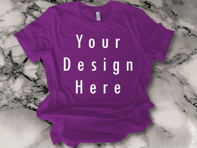 Mock Ups Purple T-shirt, Bella Canvas, Marble mosaic background Mock Up Photo ArtStudio 