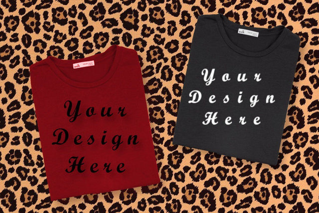 Mockup Couple Shirt, Red & Black Fold T-shirts Mock Up Photo ArtStudio 