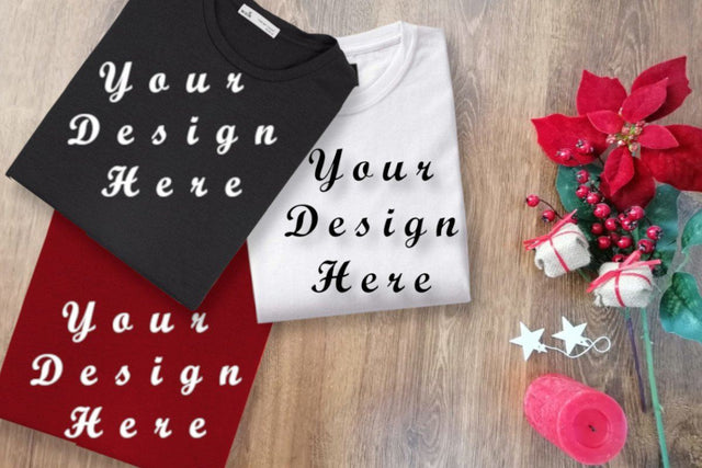 Mockup Folden Shirts, Black T-shirt, White T-shirt ,Red T-shirt, Unisex Mock up, Christmas Mock Ups, Digital Mockups, Background, JPEG image Mock Up Photo ArtStudio 