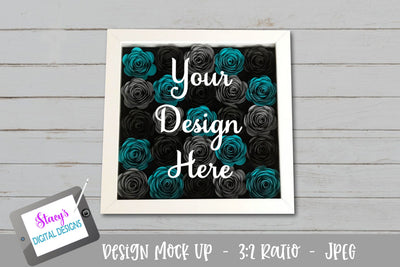 Mockup - Rolled Flower Shadow Box - Teal and Grey Mock Up Photo Stacy's Digital Designs 
