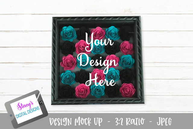 Mockup - Rolled flower shadow box - Teal Pink Black Mock Up Photo Stacy's Digital Designs 