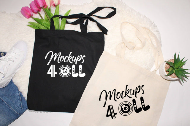 Mockup White Bag, Flat Lay, Tote Bags Mockups, Shopping Bag, Black and White, Mock Ups , Bags Beige Mockups , Digital Mock Up Mock Up Photo ArtStudio 