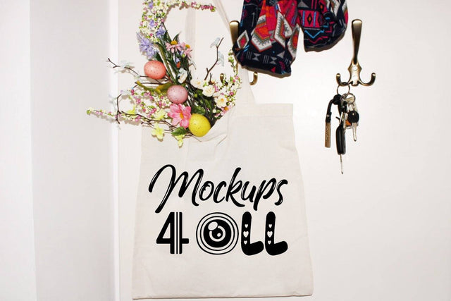 Mockup White Bag,Hanging Bag, Tote Bags Mockups, Shopping Bag, Wedding Mockup, Flowers, Flat Mock Ups , Bags Beige Mockups , Digital Mock Up Mock Up Photo ArtStudio 