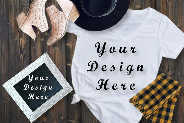 Mockup Woman White Tshirt, White Frame Mock Up Photo ArtStudio 