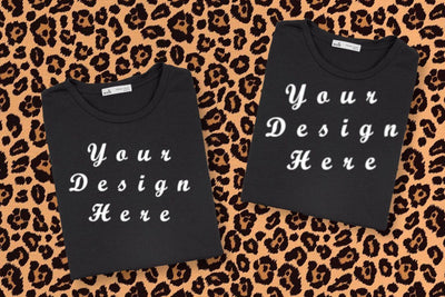Mockups Black Shirts, Fold Shirts, Animal Print Background Mock Up Photo ArtStudio 