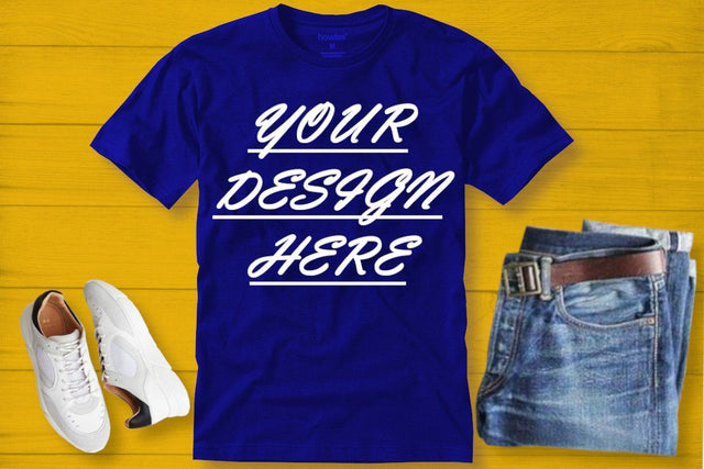 Mockups Men Blue T-shirt, Flat Lay Mock Up Photo ArtStudio 