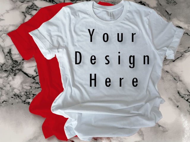 Mockups Red & White T-shirt, Bella Canvas , Unisex Design Mock Up Photo ArtStudio 