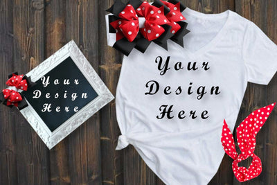 Mockups White Tshirt, White Frame, hair bow Mock Up Photo ArtStudio 