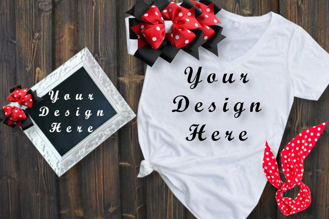 Mockups White Tshirt, White Frame, hair bow Mock Up Photo ArtStudio 
