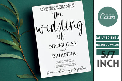 Modern Minimalist Black & White Wedding Invitation - Canva SVG MockupSvgVenue 